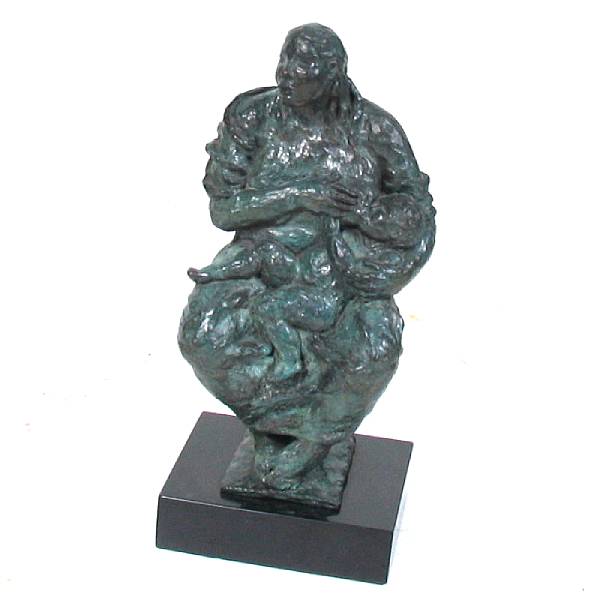 Appraisal: A bronze figure of a woman and child inscribed E