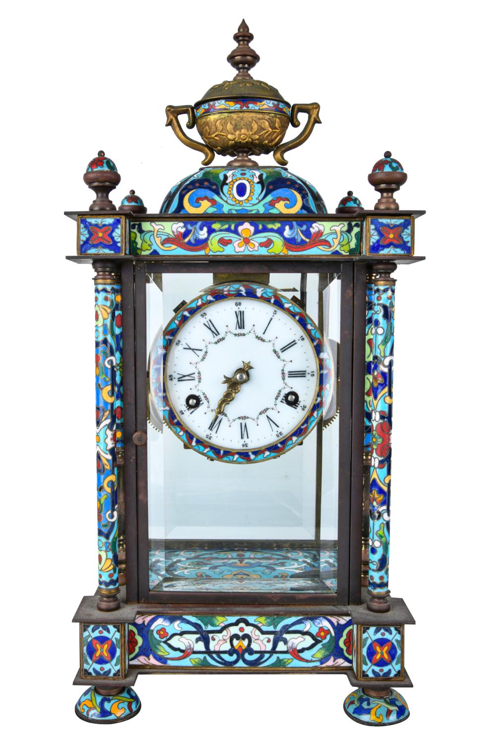 Appraisal: CHINESE CHAMPLEVE ENAMEL MANTEL CLOCKthe movement marked with Chinese characters