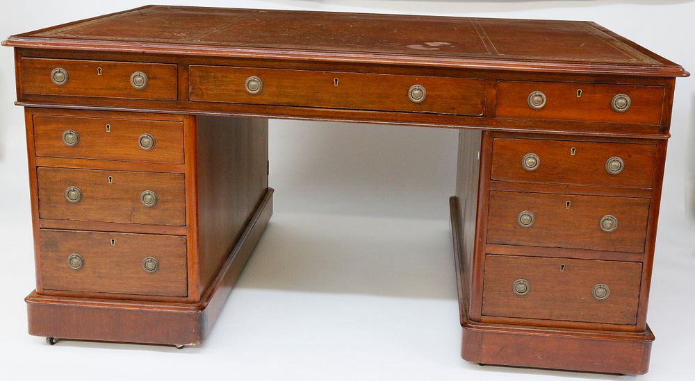 Appraisal: English Regency Mahogany Leather Top Partner's Desk th Century English