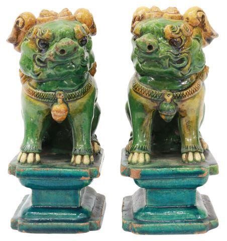 Appraisal: pair Chinese Sancai glazed ceramic foo lion censers incense burners