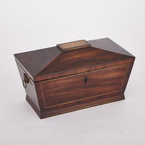 Appraisal: Regency Burl Oak Inlaid Mahogany Sarcophagus Form Tea Caddy c