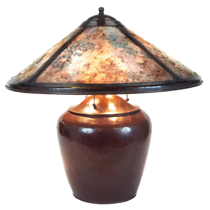 Appraisal: Dirk Van Erp table lamp original mica shade with leaf