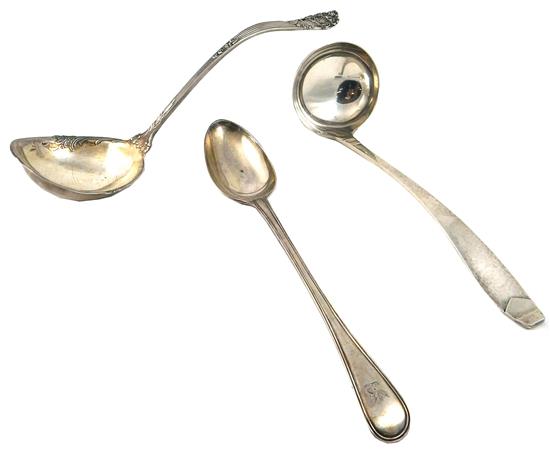 Appraisal: SILVER Silver serving utensils two ladles and one spoon three