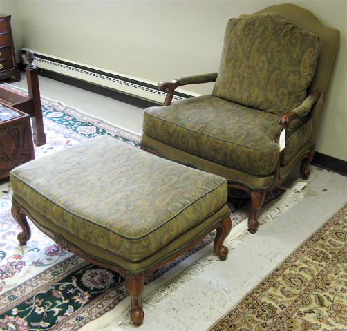 Appraisal: LOUIS XV STYLE ARMCHAIR AND MATCHING OTTOMAN Ethan Allen Furniture