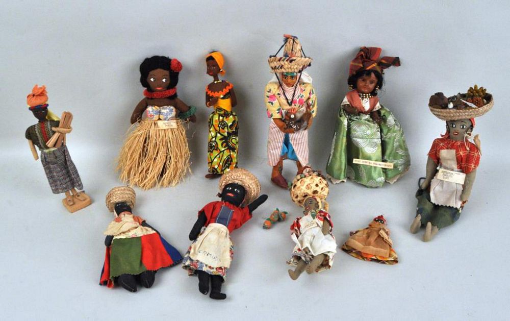 Appraisal: Group of Ten Vintage Hawaiian Caribbean Dolls including Kingston Jamaica