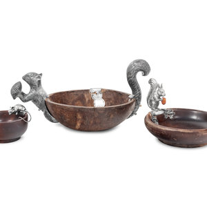 Appraisal: Three German Silver Mounted Wood Bowls th Century comprising two