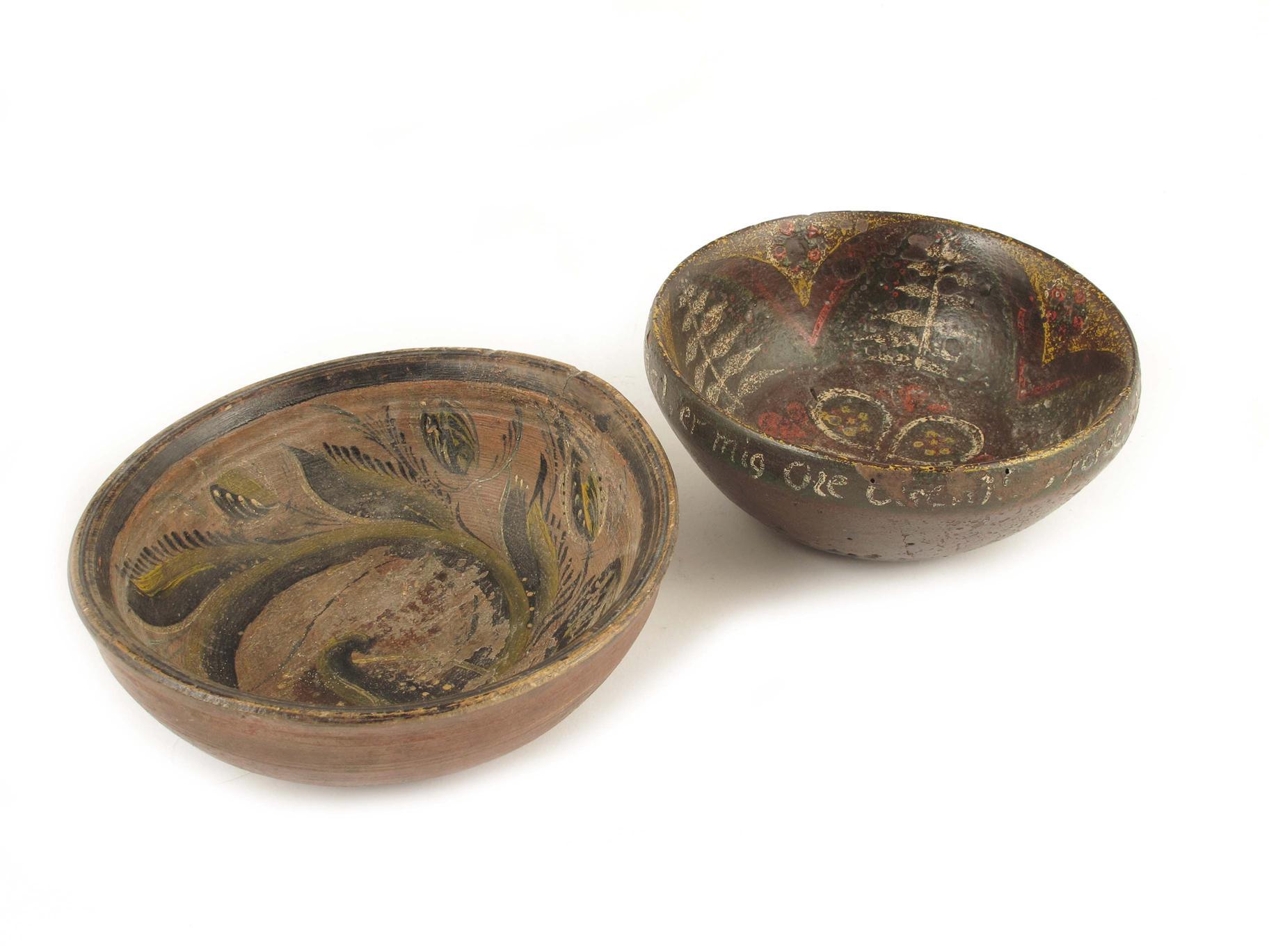 Appraisal: Two th century Scandinavian painted wood bowls