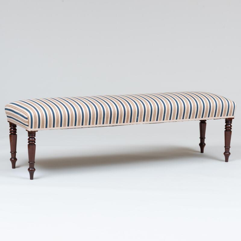 Appraisal: Regency Style Mahogany and Upholstered Long Bench x ft in