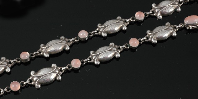 Appraisal: A GEORG JENSEN SILVER AND ROSE QUARTZ COLLAR Modelled in