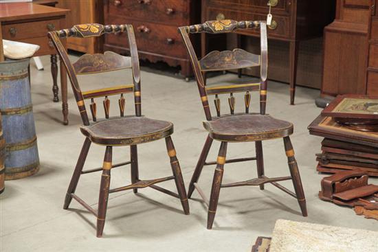 Appraisal: PAIR OF STENCIL DECORATED CHAIRS Side chairs with slat and