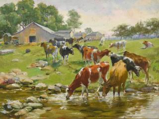 Appraisal: Charles Corwin Oil on Board Farm Scene Charles Abel Corwin