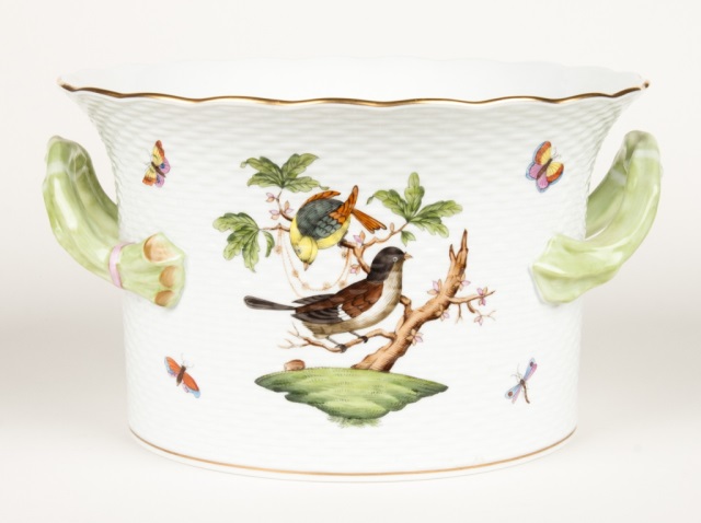 Appraisal: Herend porcelain cachepot two-handled basket weave cachepot in the Rothschild