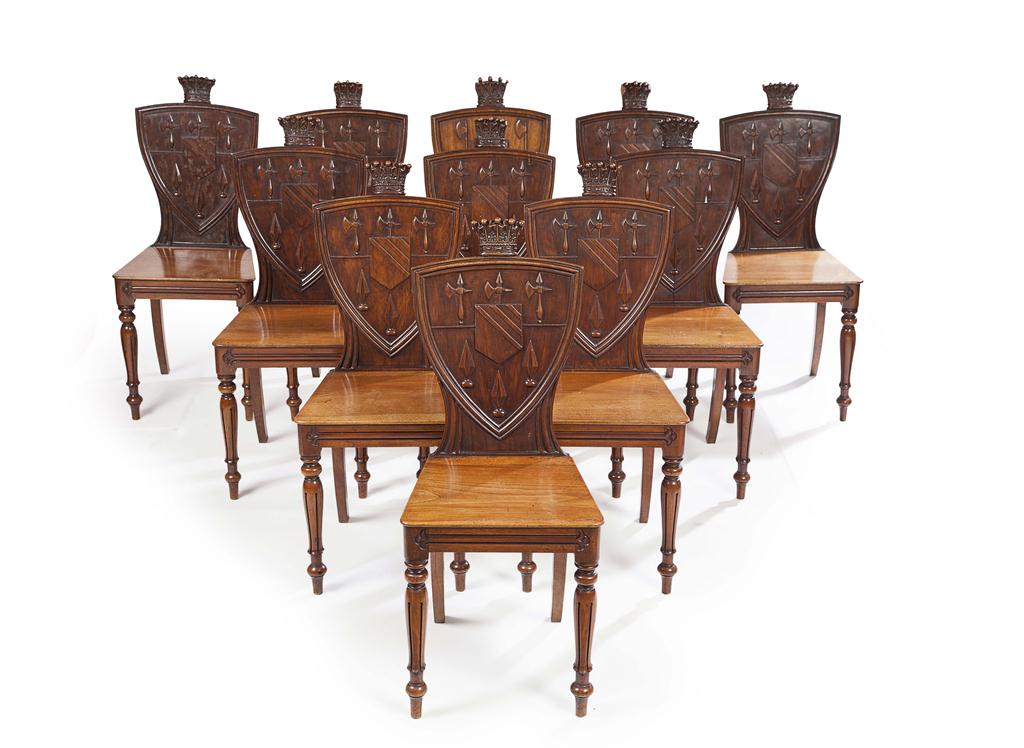 Appraisal: SET OF TEN EARLY VICTORIAN WALNUT HALL CHAIRS MID TH