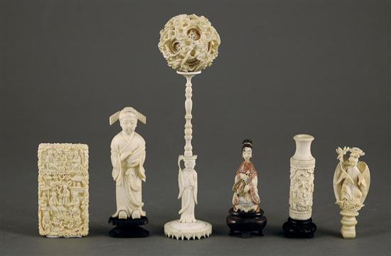 Appraisal: Carved ivory objects of vertu th th centurywonderball on stand