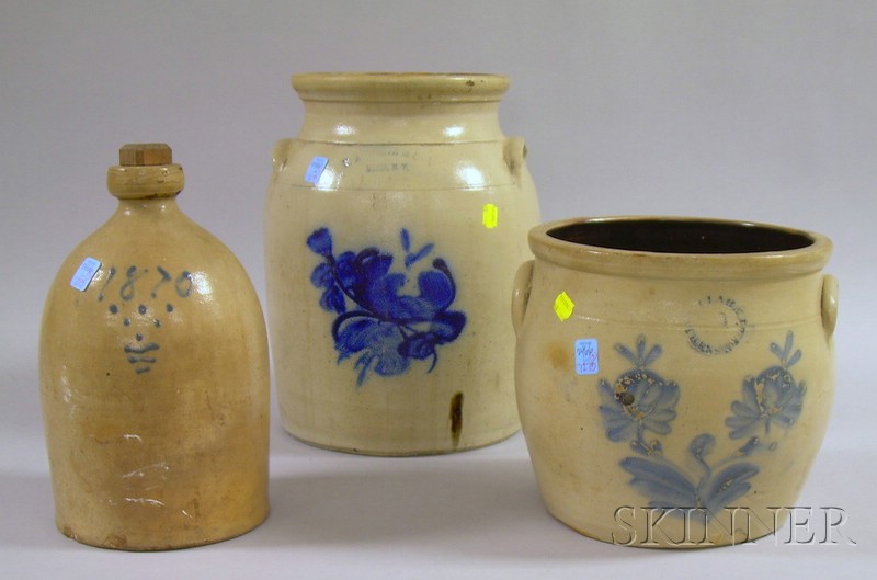 Appraisal: Three Pieces of Cobalt Decorated Stoneware an A N White