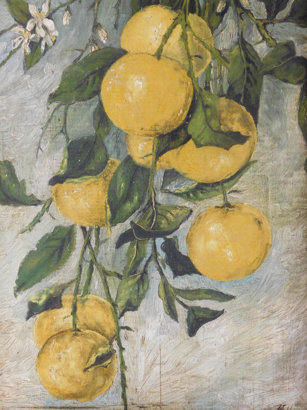 Appraisal: th C oil on wood panel study of fruit laden