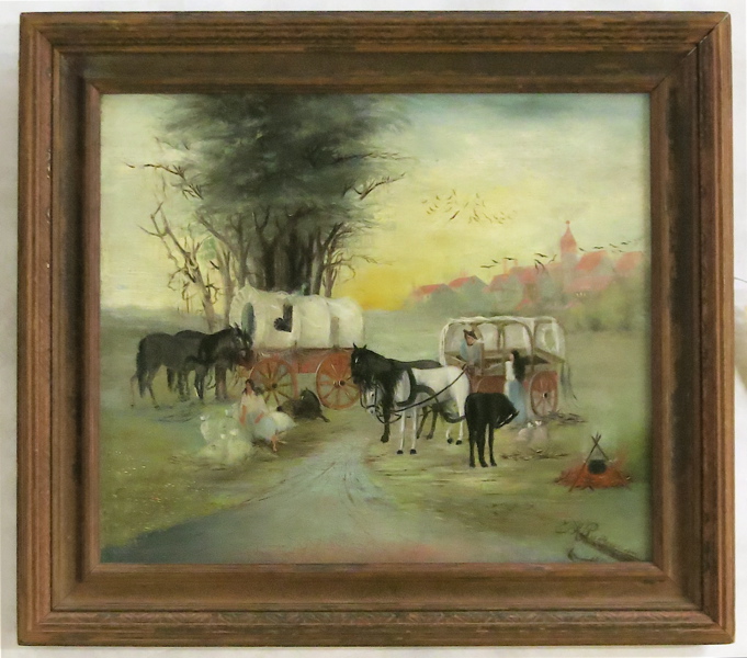 Appraisal: TH CENTURY OIL ON CANVAS GYPSY CAMP with city in