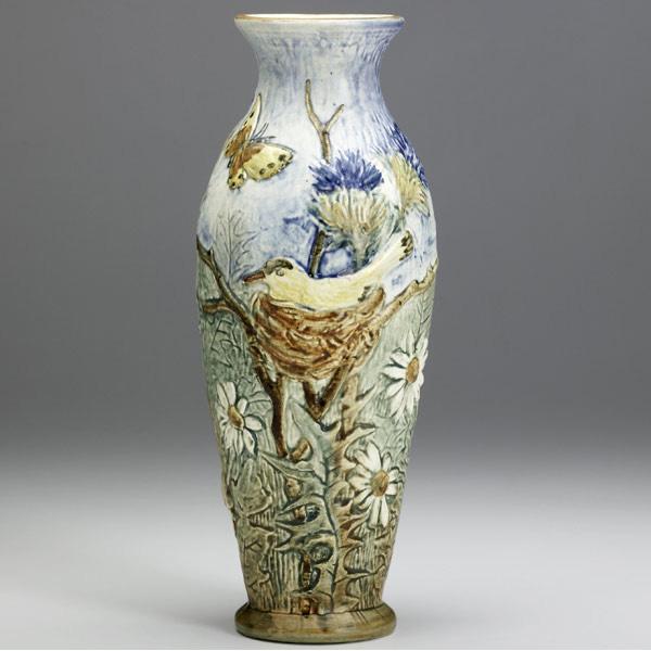 Appraisal: WELLER Glendale vase with birds and butterflies Stamped WELLER