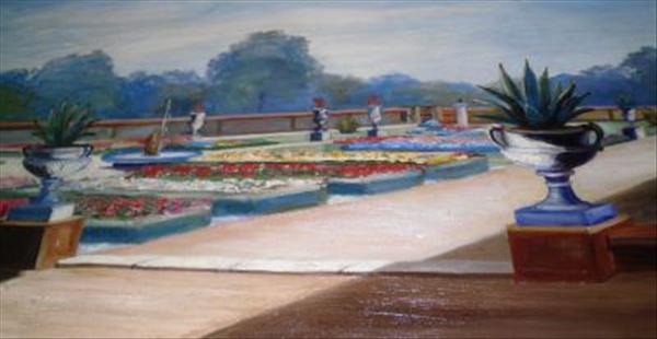 Appraisal: Isabel Capel-Cure Formal Italianate Garden Oil on canvas Titled verso