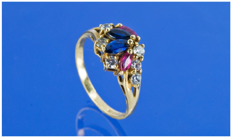 Appraisal: ct Gold Dress Ring Set With Blue Red And White