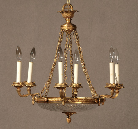 Appraisal: Empire Style Ormolu and Cut Glass Six-Light Chandelier th Century