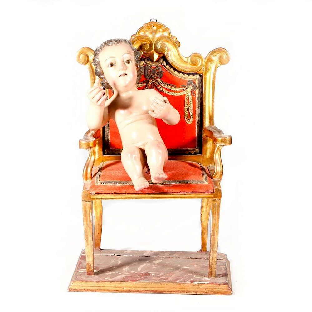 Appraisal: Spanish Colonial carving of the Christ child on a throne