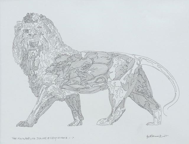 Appraisal: Framed pen and ink drawing on paper The Maiwand Lion