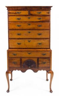 Appraisal: A Queen Anne Tiger Maple Highboy Height x width x