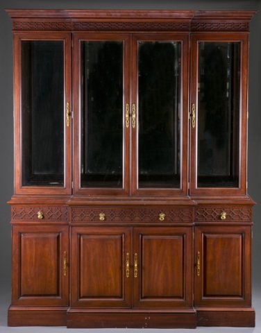 Appraisal: Henkel Harris China Cabinet Cherry Two piece construction Lighted top