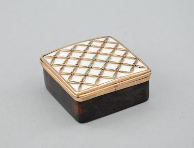 Appraisal: A Tortoise Gold Guilloche Enamel and Gemstone Box Measuring approx