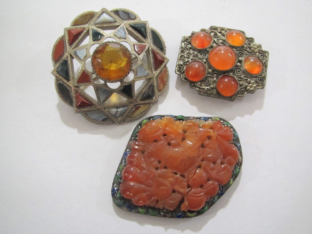 Appraisal: Lot comprising Scottish silver and agate brooch with central Cairngorm