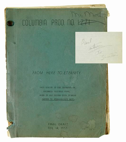 Appraisal: A Frank Sinatra personally-owned script from From Here to Eternity