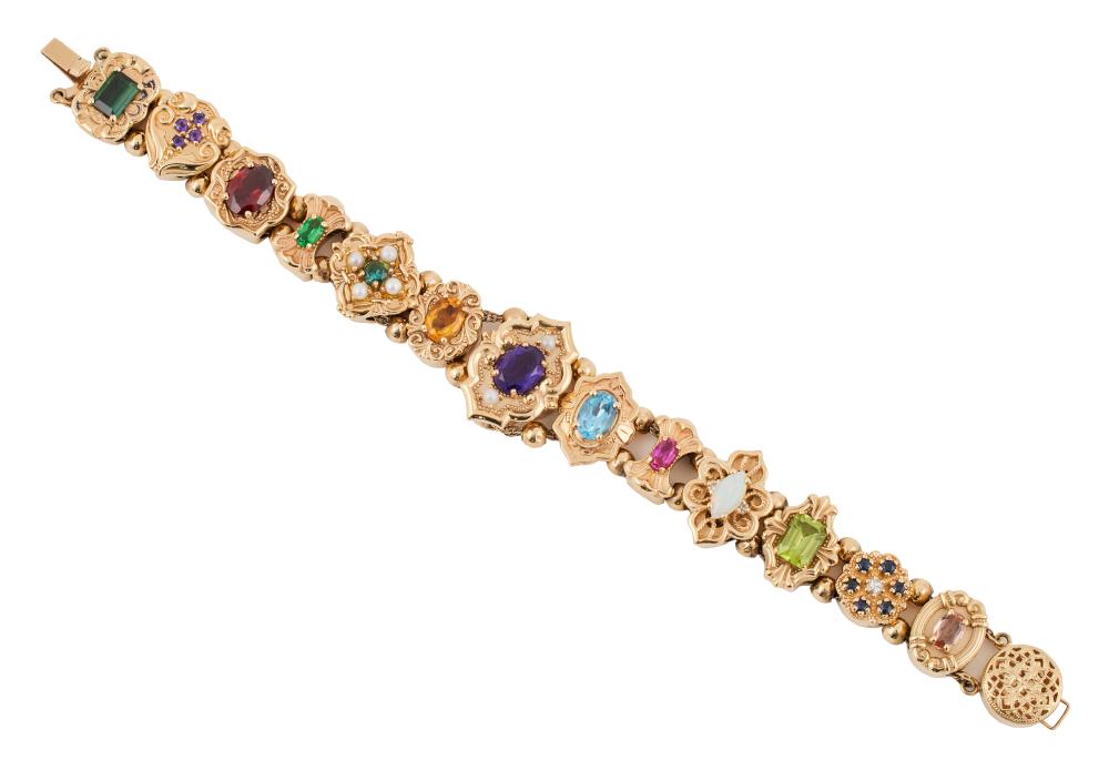 Appraisal: KT YELLOW GOLD MULTI-STONE SLIDE BRACELET APPROX TOTAL DWT KT