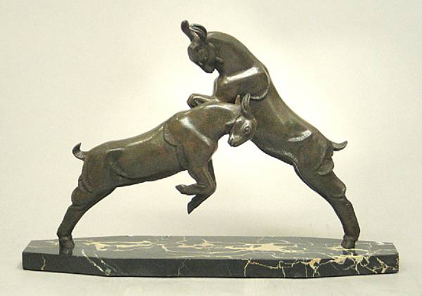 Appraisal: A French Art Deco patinated bronze study of goats after