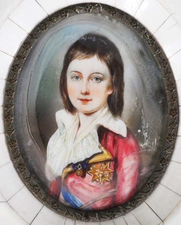 Appraisal: LOUIS XVII MINIATURE HANDPAINTED PORTRAITAntique th century French painting of