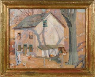 Appraisal: Mildred Miller American - oil on canvas figure in front