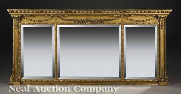 Appraisal: An American Classical Revival Giltwood Overmantel Mirror th c egg