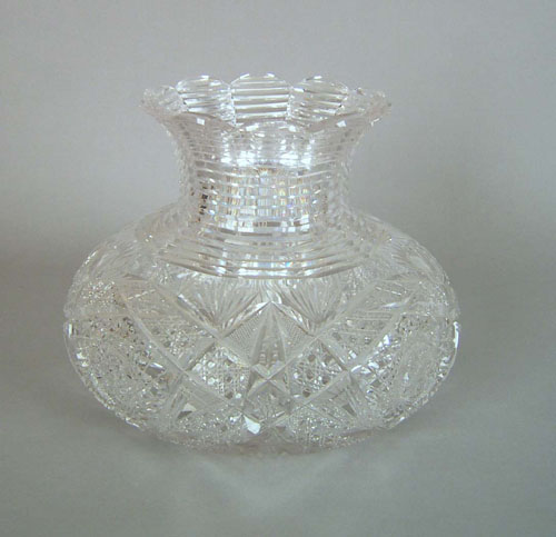 Appraisal: J Hoare Co Corning NY cut glass squat vase with