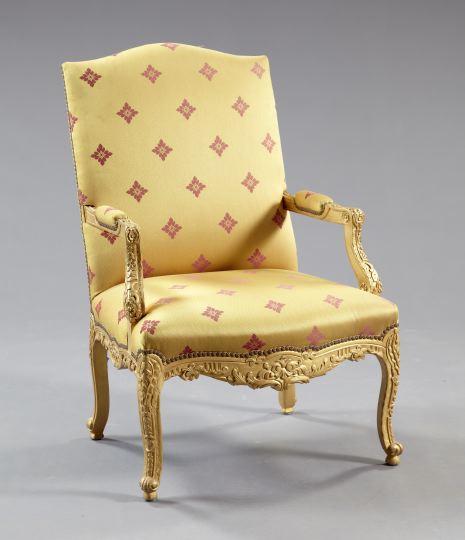 Appraisal: Louis XV-Style Giltwood Fauteuil a la Reine the slightly domed