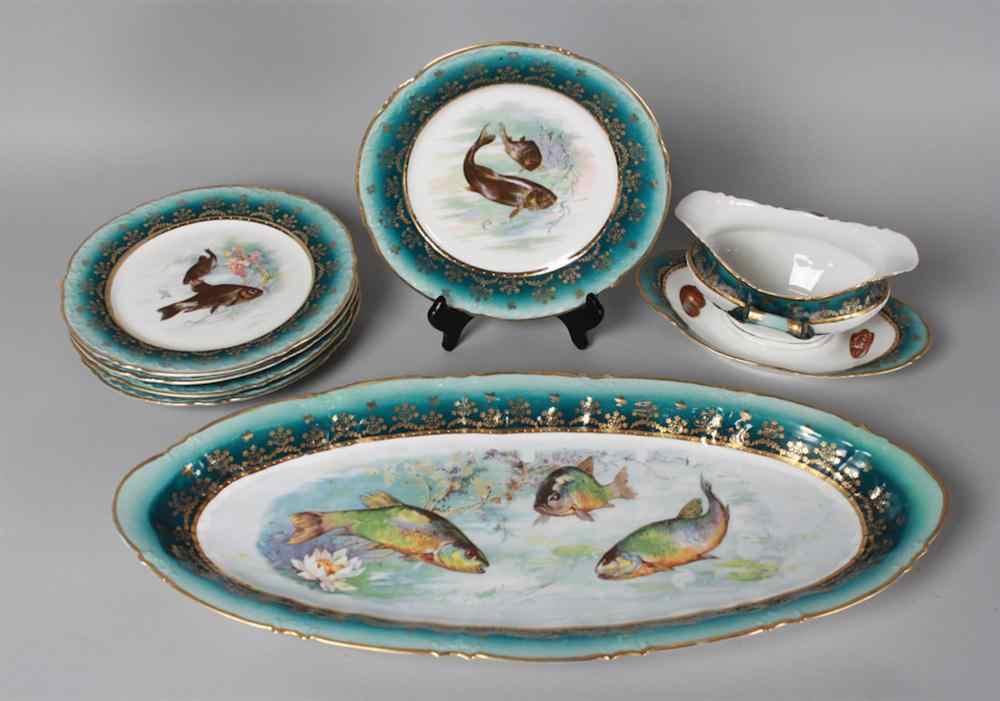 Appraisal: VICTORIA AUSTRIAN SEVEN PIECE PORCELAIN FISH SERVICE Including oval platter