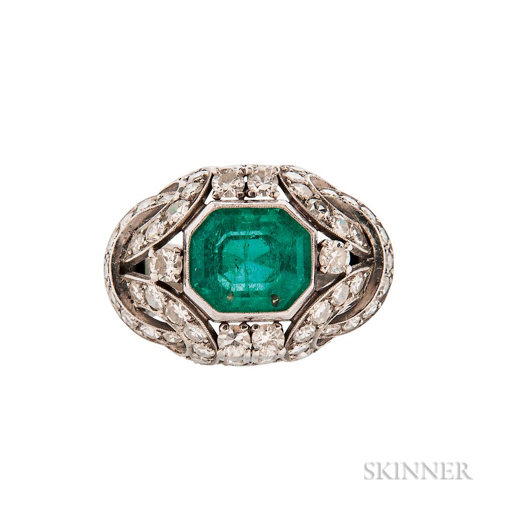 Appraisal: Platinum Emerald and Diamond Ring Platinum Emerald and Diamond Ring