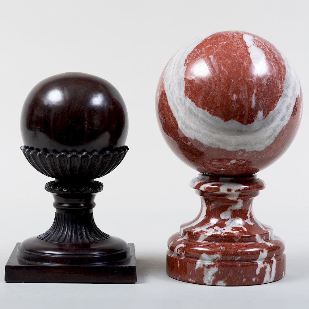 Appraisal: Continental Patinated Bronze Finial and a Marble Finial The marble