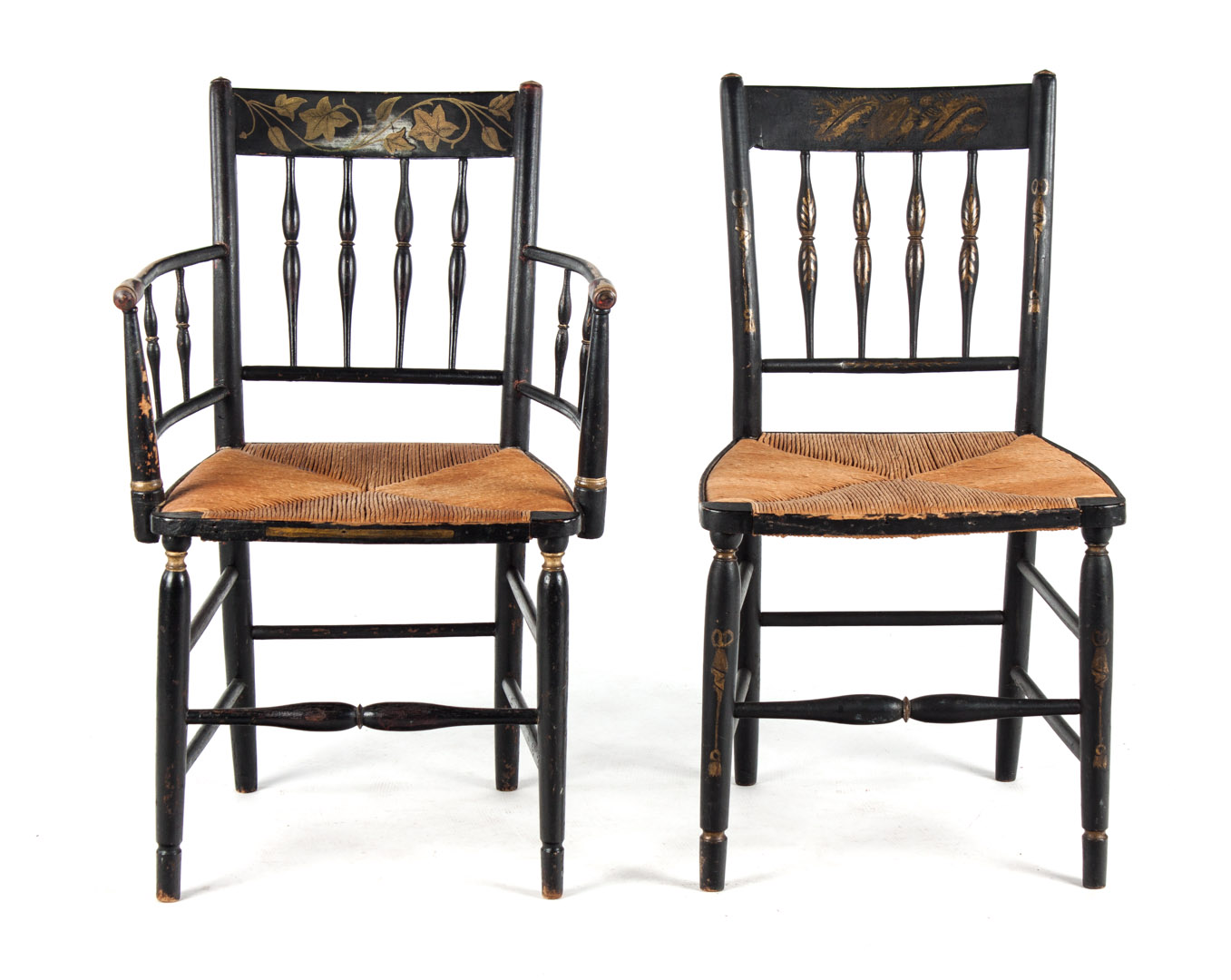 Appraisal: Two fancy painted wood rush-seat chairs first quarter- th century