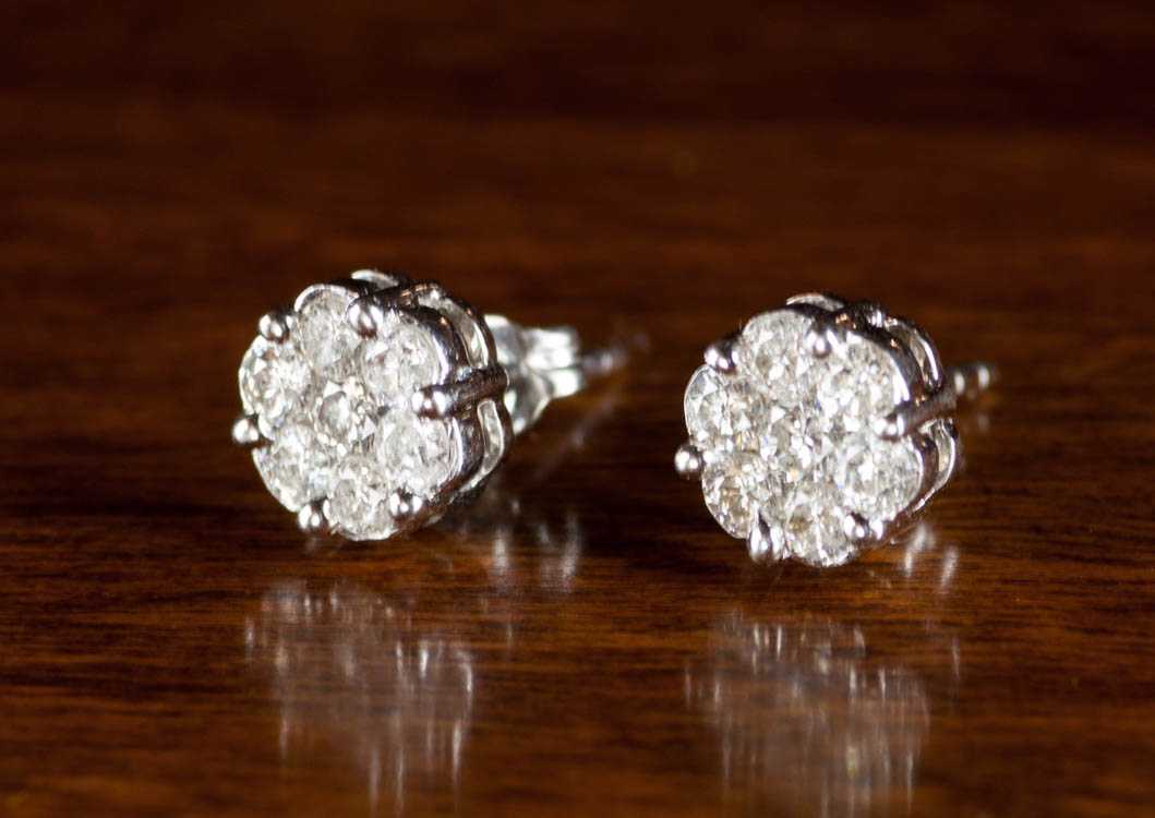 Appraisal: PAIR OF DIAMOND AND WHITE GOLD STUD EARRINGS each k