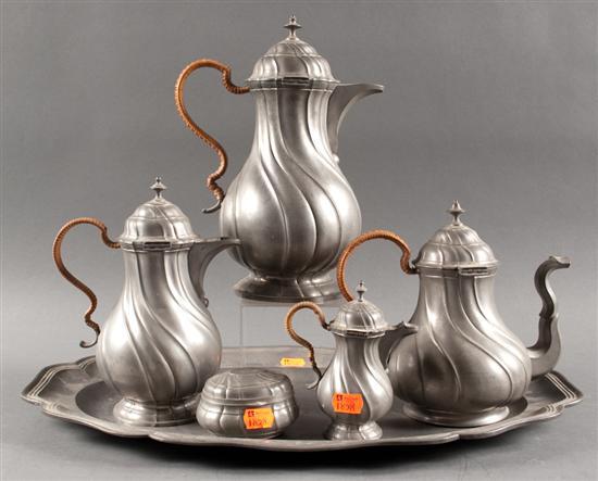 Appraisal: German pewter six-piece tea and coffee service late th Century