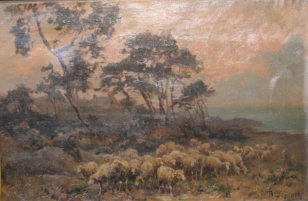 Appraisal: Theophile-Louis Deyrolle French - sheep in pastoral scene oil on