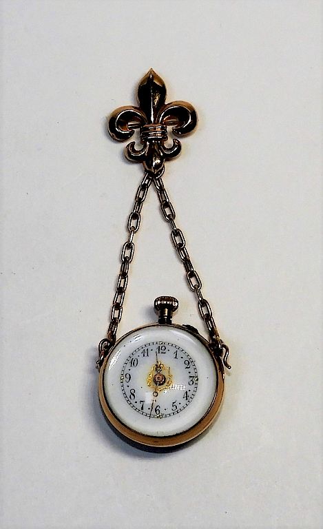 Appraisal: C French Skeleton Lapel Brooch Pocket Watch France C KT