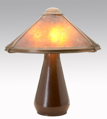 Appraisal: DIRK VAN ERP Hammered copper and mica table lamp with