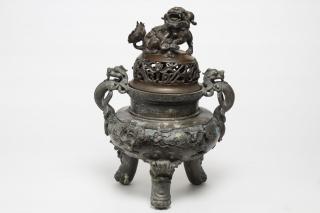 Appraisal: Chinese Metal Antique Censer Brass Lid Chinese Asian tripod incense