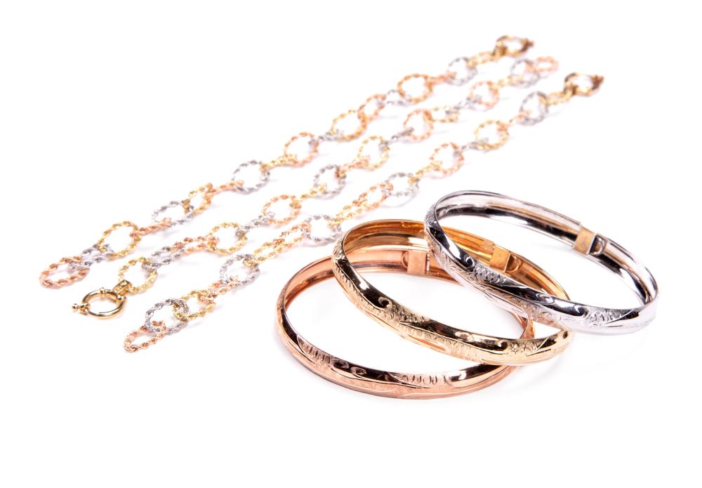 Appraisal: Group of Six kt Yellow White and Rose Gold Bracelets